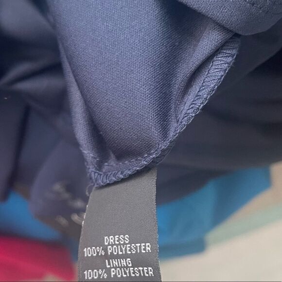 By & By Navy Fit & Flare Midi Dress with Gold Belt; SZ Large; BNWT - Picture 7 of 10